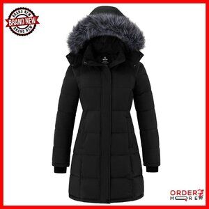 Women's Waterproof Puffer Jacket with Detachable Hood, Warm Winter Parka